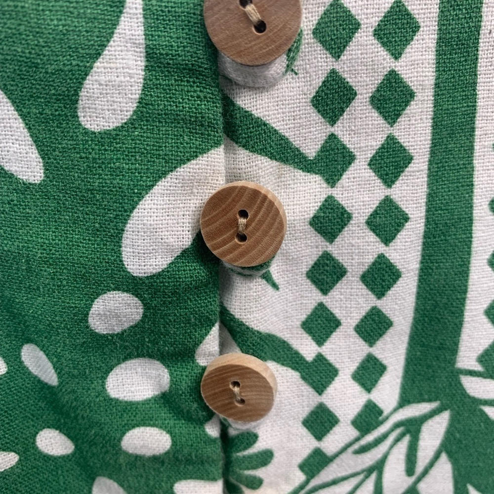 Maison d'Amélie Anthropology Blouse Linen 3/4 Sleeve Boho Resort Green/White L - Picture 7 of 11